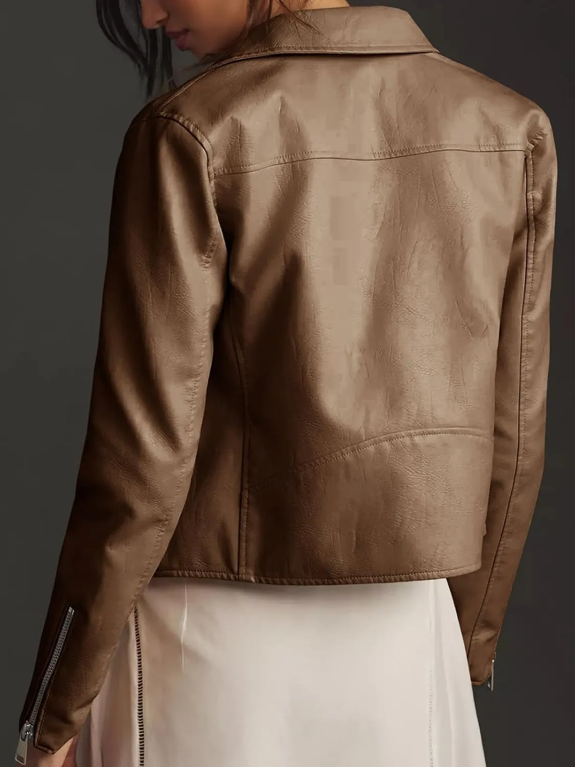 Tankaneo Womens Faux Leather Jackets Cropped Bomber Trendy Zip Up Motorcycle Biker Coat
