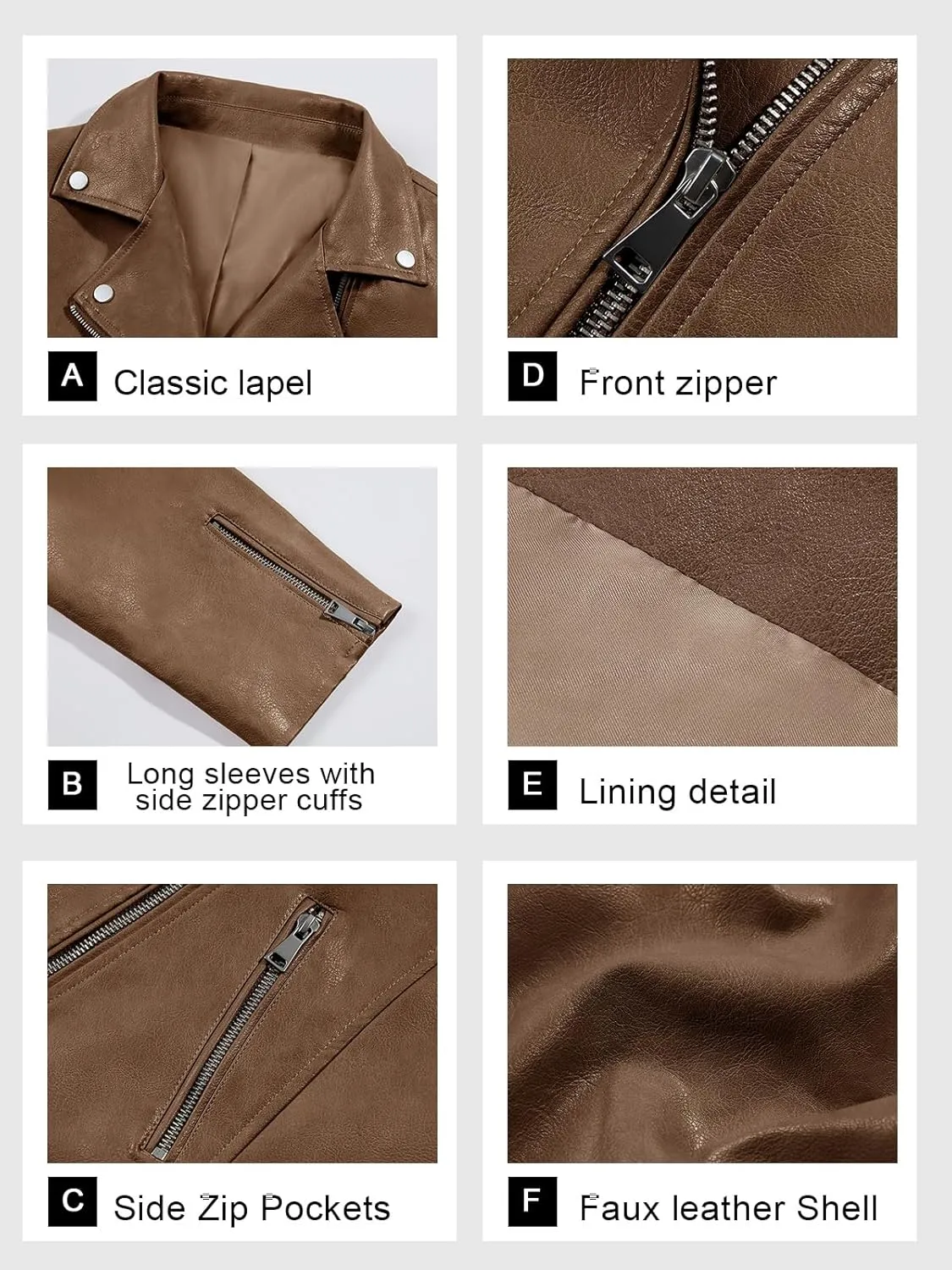 Tankaneo Womens Faux Leather Jackets Cropped Bomber Trendy Zip Up Motorcycle Biker Coat