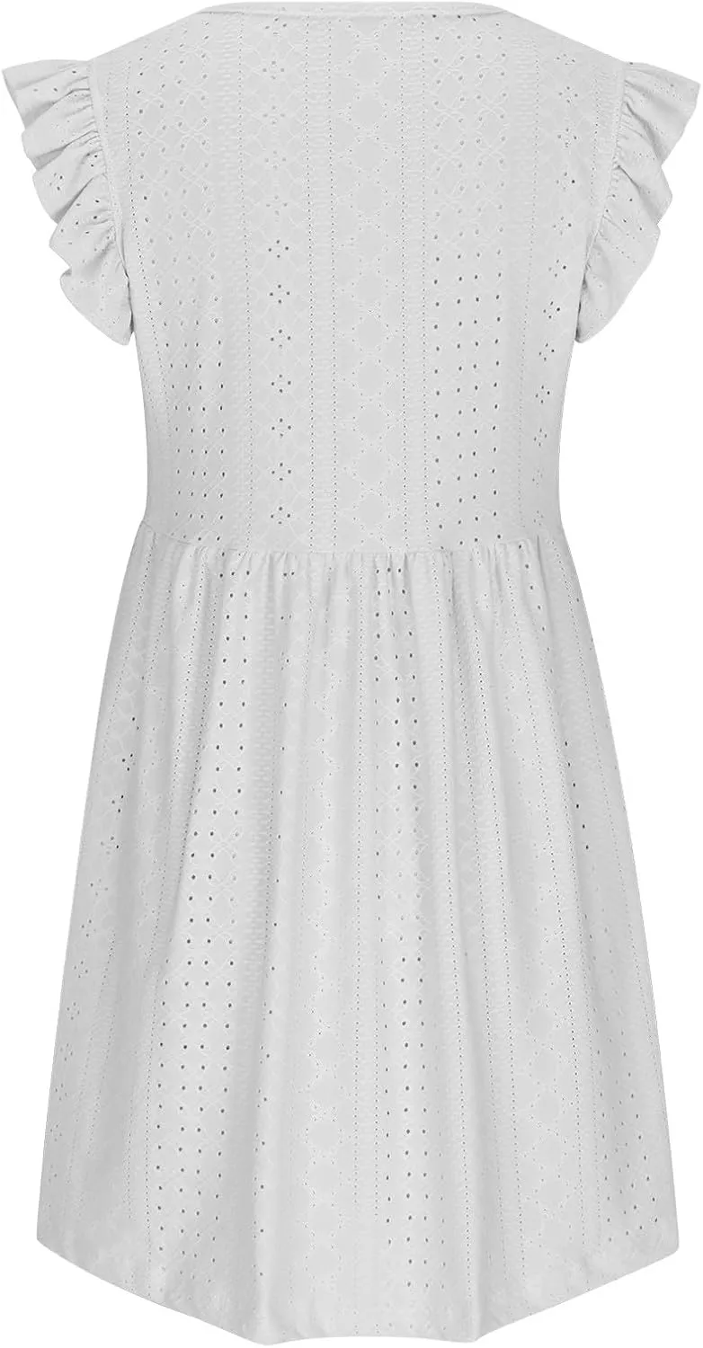 TARIENDY Sundresses for Women 2025,Ladies Ruffle V Neck Dresses Short Sleeve Sundresses Eyelet Summer Beach Vacation Dress