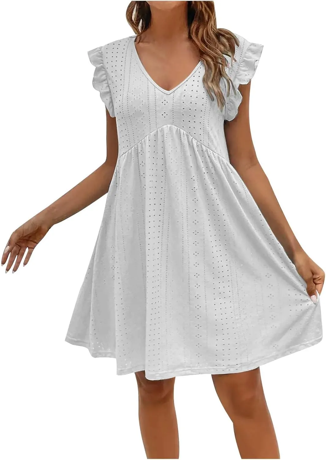 TARIENDY Sundresses for Women 2025,Ladies Ruffle V Neck Dresses Short Sleeve Sundresses Eyelet Summer Beach Vacation Dress