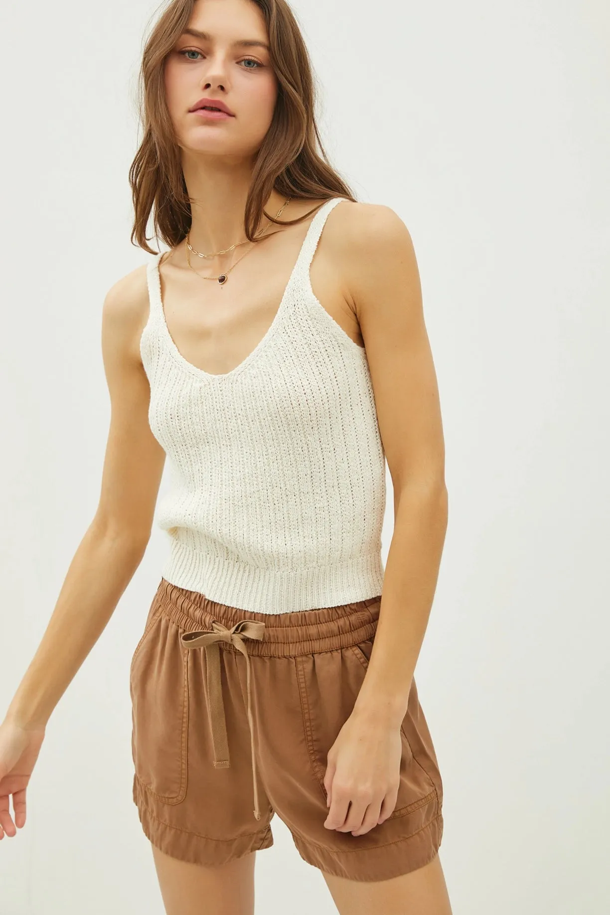 Tencel shorts with drawstring hazelnut