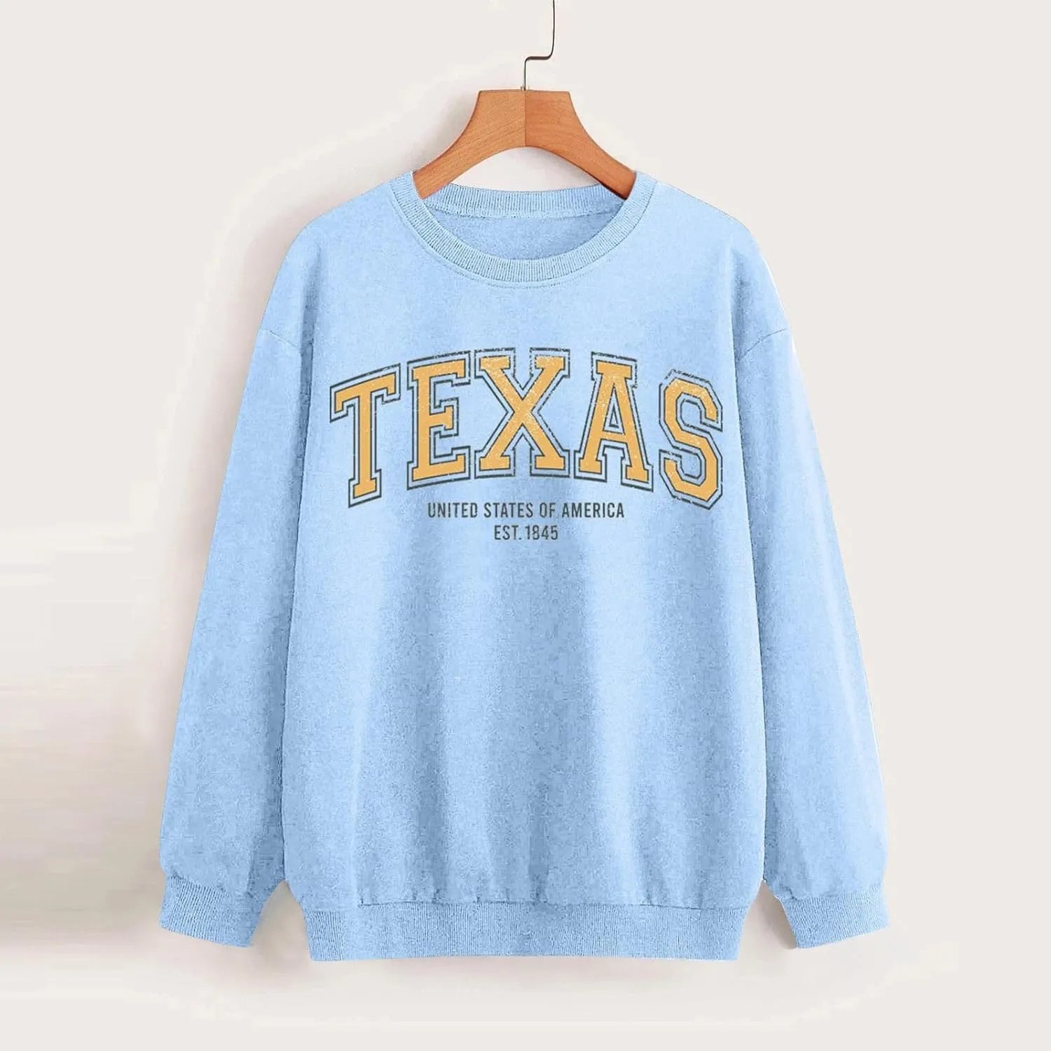 TEXAS Oversized Sweatshirt for Women Long Sleeve Crewneck Letter Graphic Print Casual Pullover Top Y2k Fall Winter Clothes