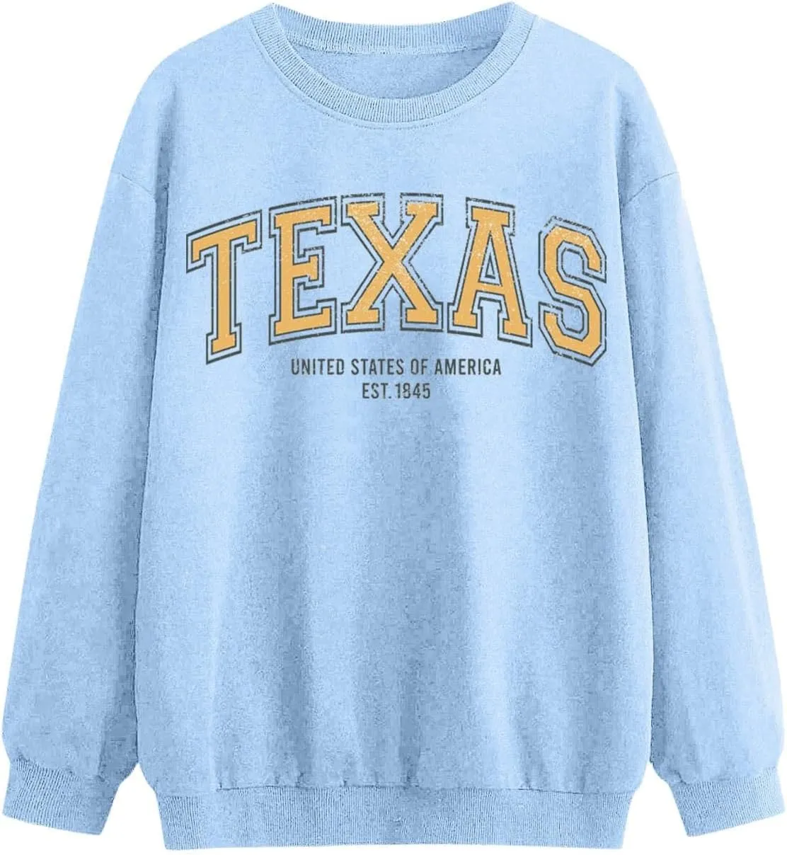 TEXAS Oversized Sweatshirt for Women Long Sleeve Crewneck Letter Graphic Print Casual Pullover Top Y2k Fall Winter Clothes