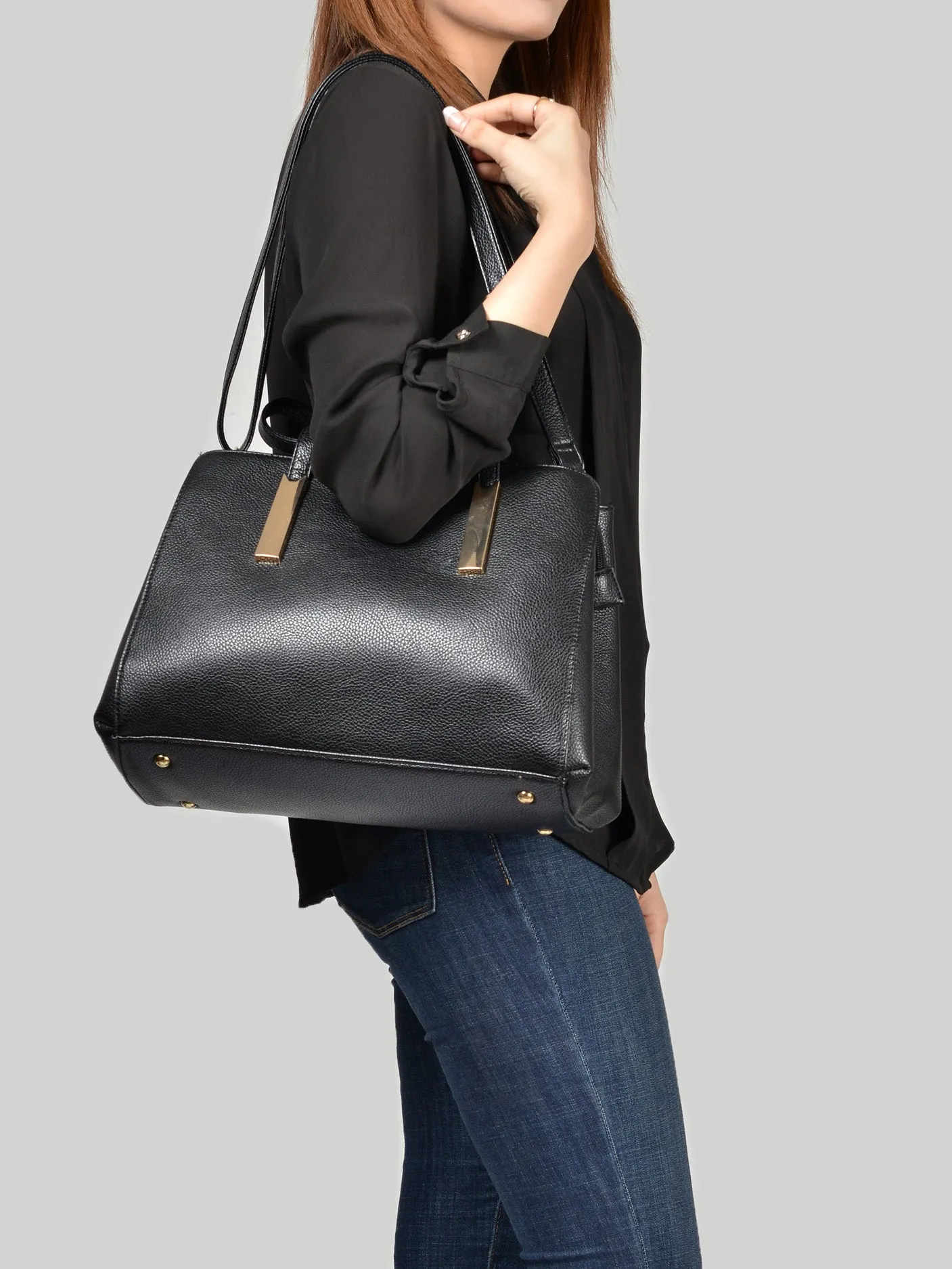 Textured Black Shoulder Bag