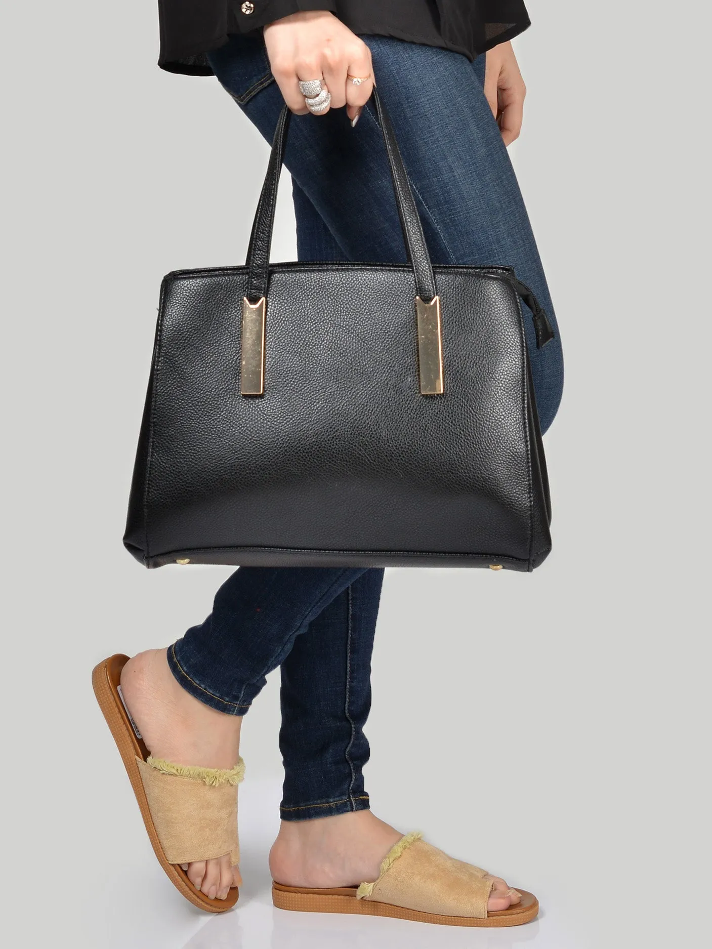 Textured Black Shoulder Bag