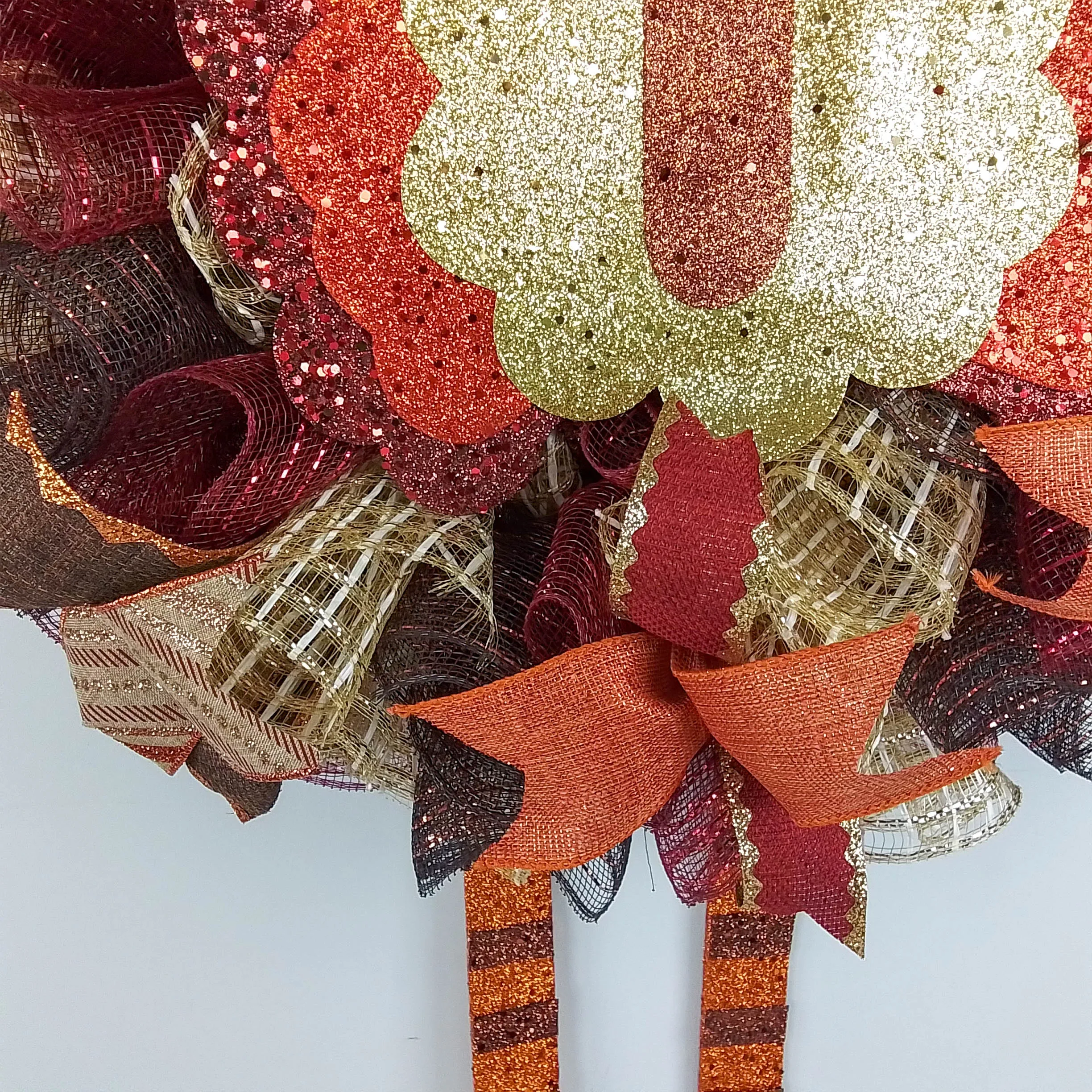 Thanksgiving Turkey Wreath - Fall Deco Mesh Wreath - Turkey Legs - Front Door Wreath