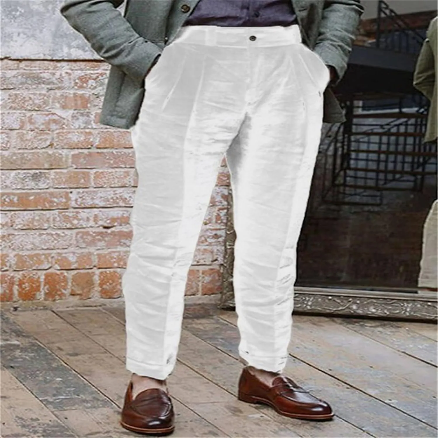 Thatrich Linen Beach Pants Men Casual Straight Leg Sports Yoga Pant Relaxed Fit Breathable Daily Wear Trousers Comfy Slacks