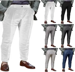 Thatrich Linen Beach Pants Men Casual Straight Leg Sports Yoga Pant Relaxed Fit Breathable Daily Wear Trousers Comfy Slacks