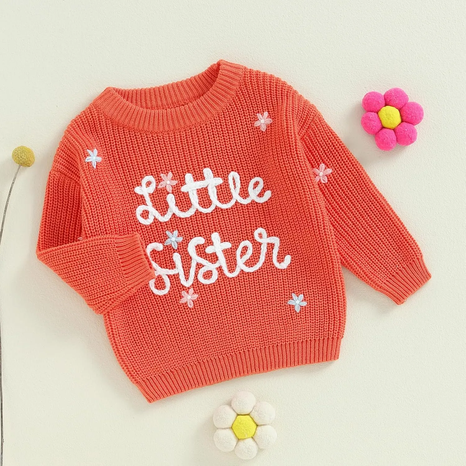 Toddler Infant Baby Girl Knit Sweater Big Sister Little Sister Matching Outfits Long Sleeve Pullover Sweatshirt