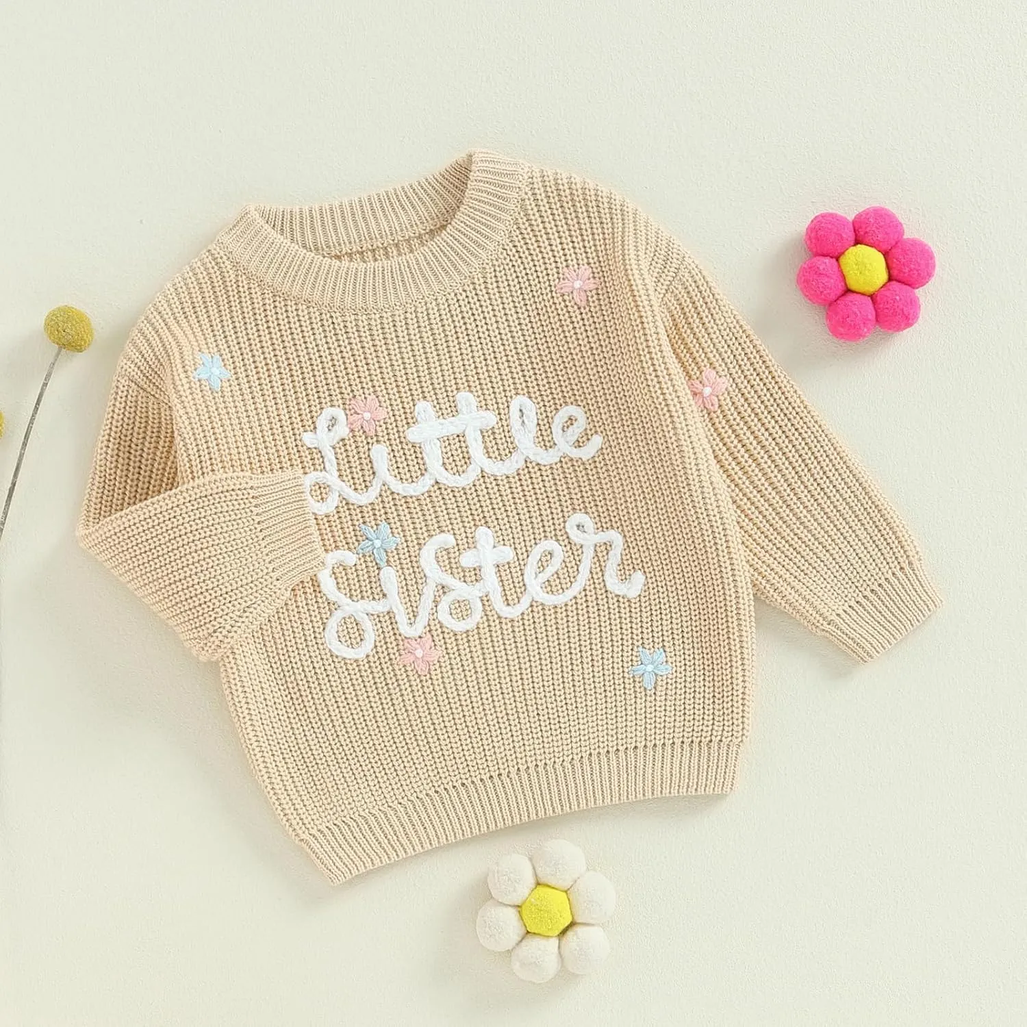 Toddler Infant Baby Girl Knit Sweater Big Sister Little Sister Matching Outfits Long Sleeve Pullover Sweatshirt