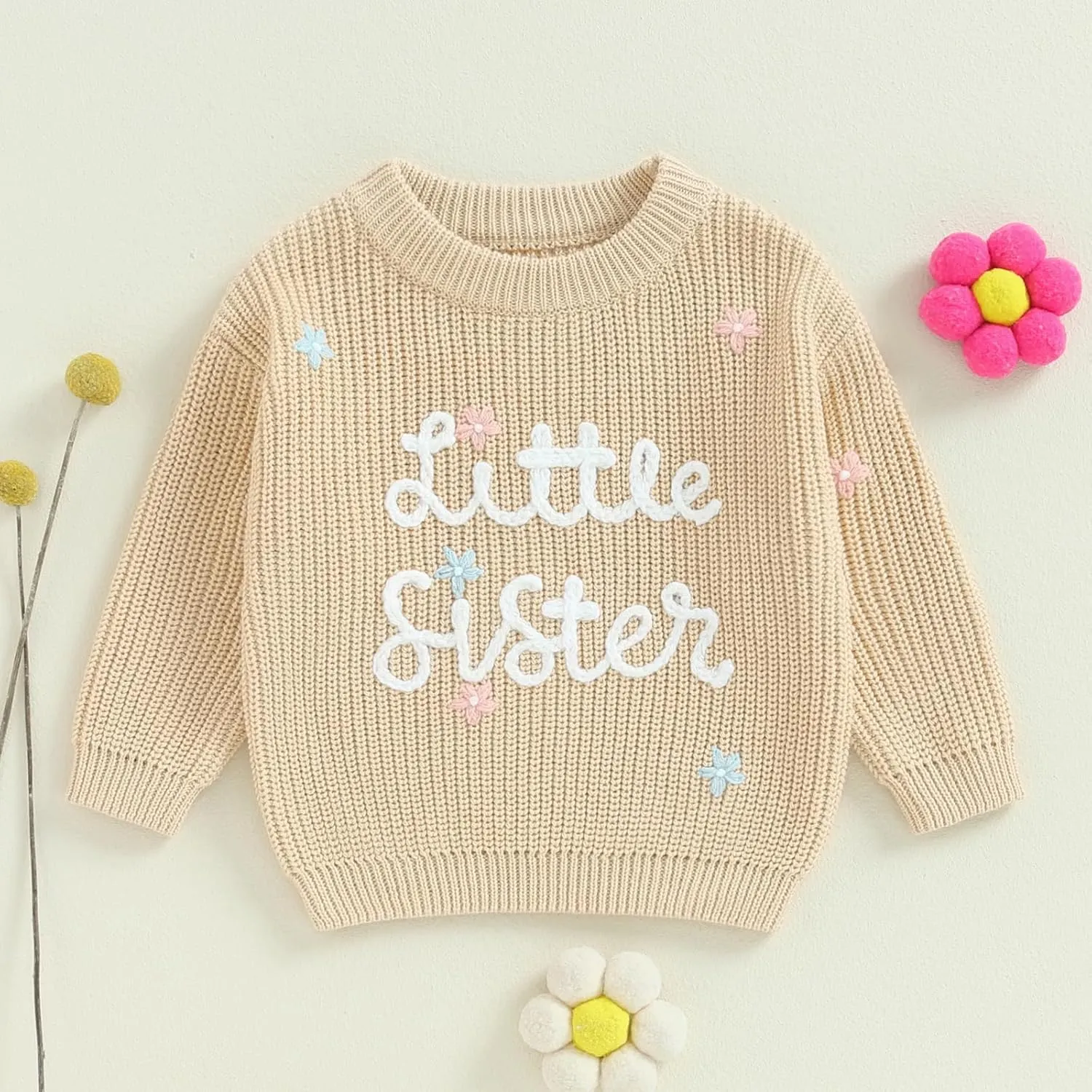 Toddler Infant Baby Girl Knit Sweater Big Sister Little Sister Matching Outfits Long Sleeve Pullover Sweatshirt