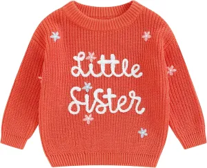 Toddler Infant Baby Girl Knit Sweater Big Sister Little Sister Matching Outfits Long Sleeve Pullover Sweatshirt