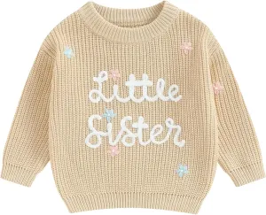 Toddler Infant Baby Girl Knit Sweater Big Sister Little Sister Matching Outfits Long Sleeve Pullover Sweatshirt