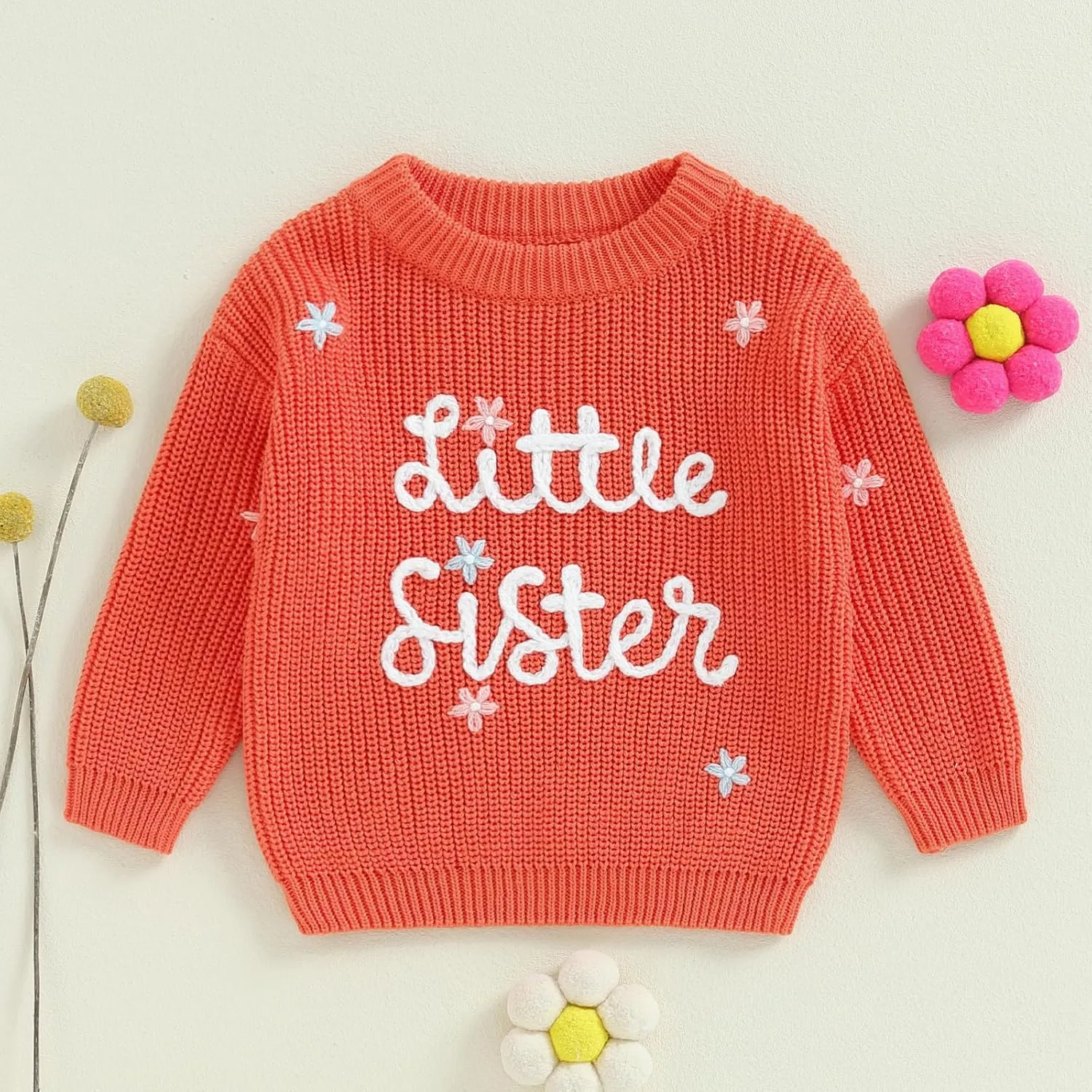 Toddler Infant Baby Girl Knit Sweater Big Sister Little Sister Matching Outfits Long Sleeve Pullover Sweatshirt