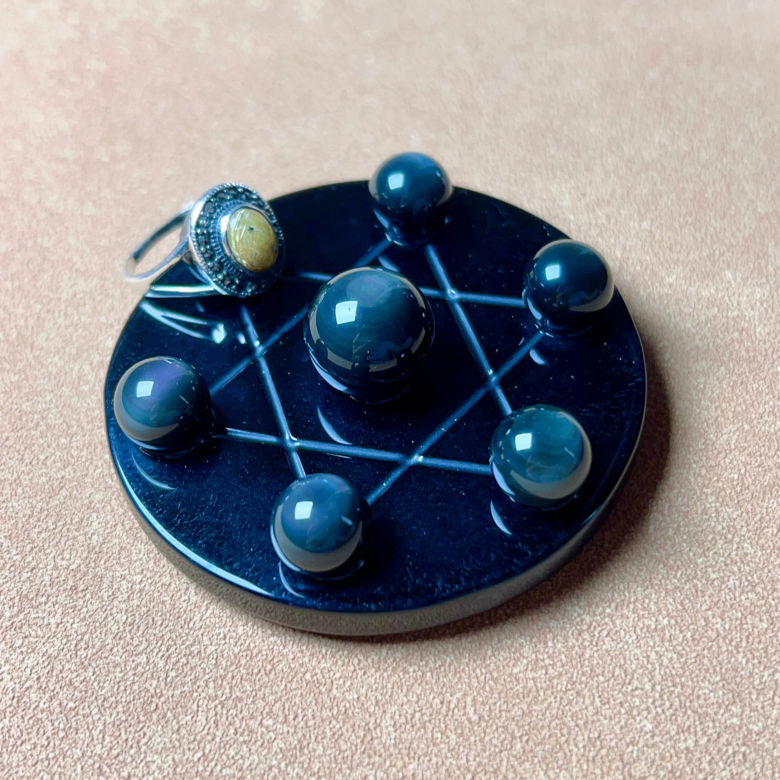 Top Grade Rainbow Sheen Obsidian Mini Seven Star Array | Handmade Root Chakra Healing Home Decor