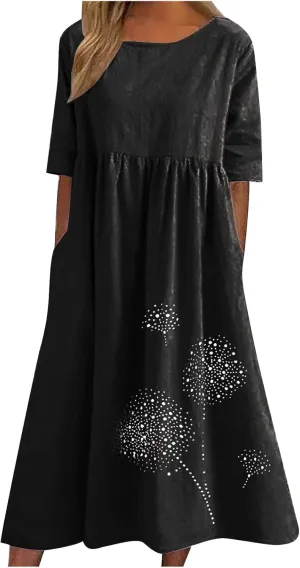 Tshirt Dress for Women 2025 Casual Plus Size Summer Midi Dress Boho Floral Print Loose Flowy Long Dresses with Pockets