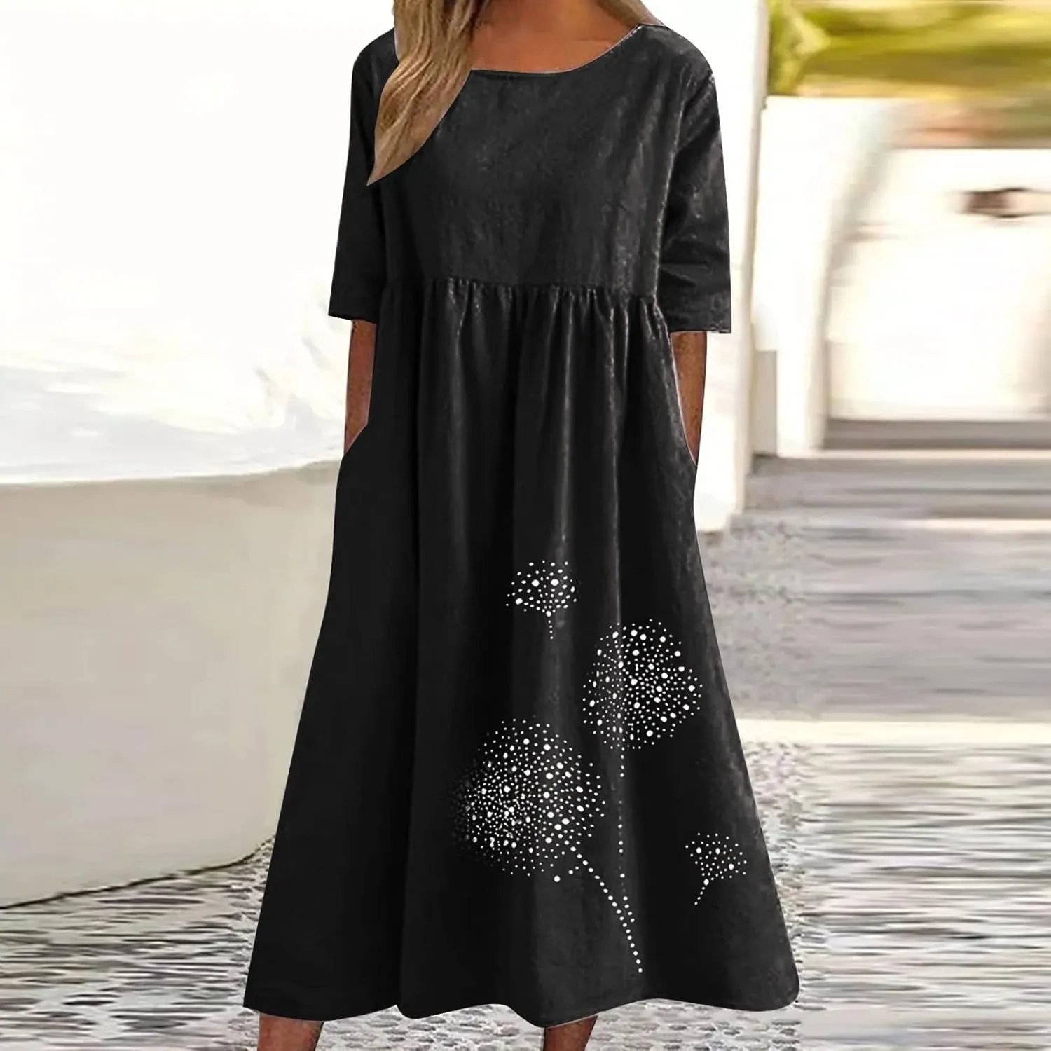 Tshirt Dress for Women 2025 Casual Plus Size Summer Midi Dress Boho Floral Print Loose Flowy Long Dresses with Pockets