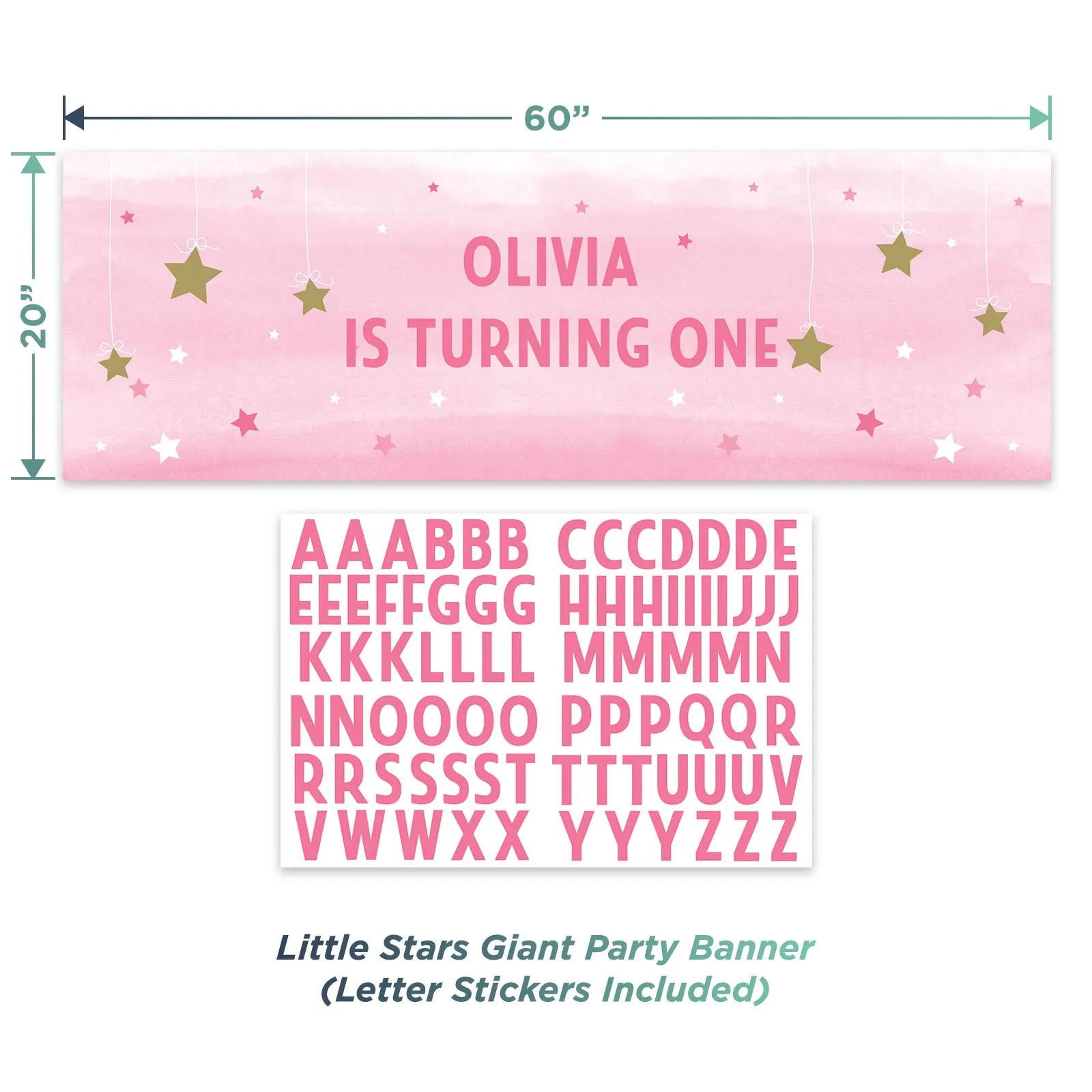 Twinkle Little Star Pink and Gold Paper Dessert Plates, Lunch Napkins, Cups, Forks, Table Cover, and Banner (Serves 16)