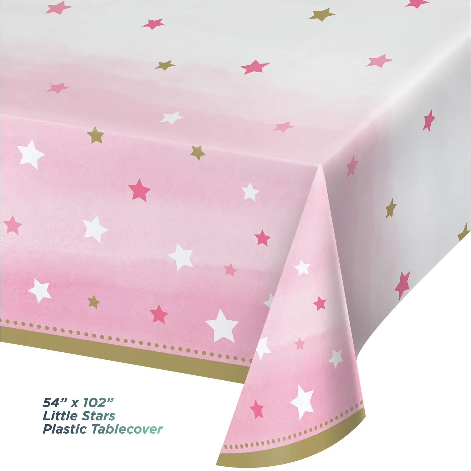 Twinkle Little Star Pink and Gold Paper Dessert Plates, Lunch Napkins, Cups, Forks, Table Cover, and Banner (Serves 16)
