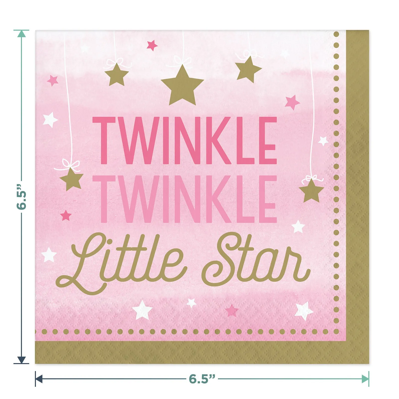 Twinkle Little Star Pink and Gold Paper Dessert Plates, Lunch Napkins, Cups, Forks, Table Cover, and Banner (Serves 16)