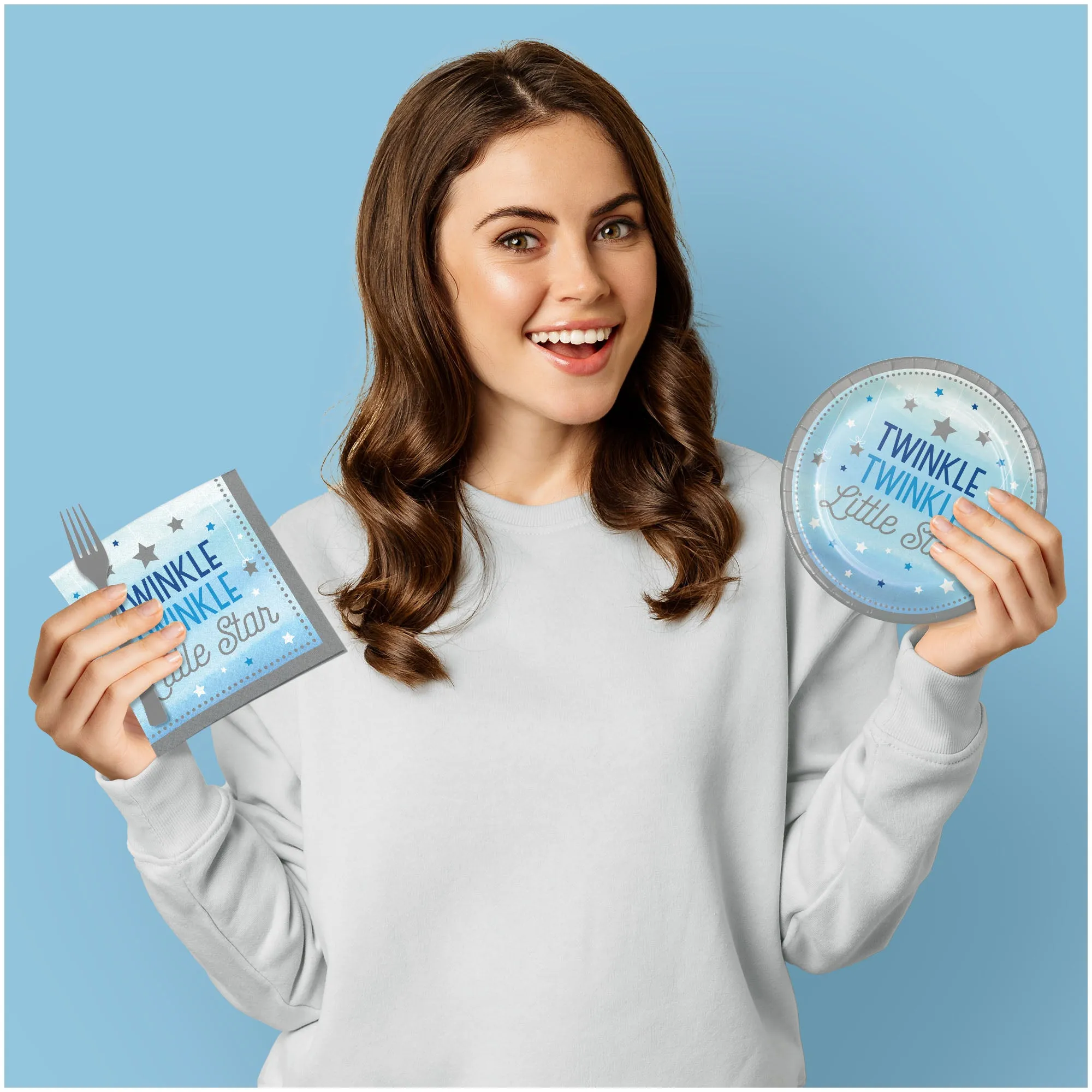 Twinkle, Twinkle Little Star Paper Plates, Lunch Napkins, and Forks (Serves 16)