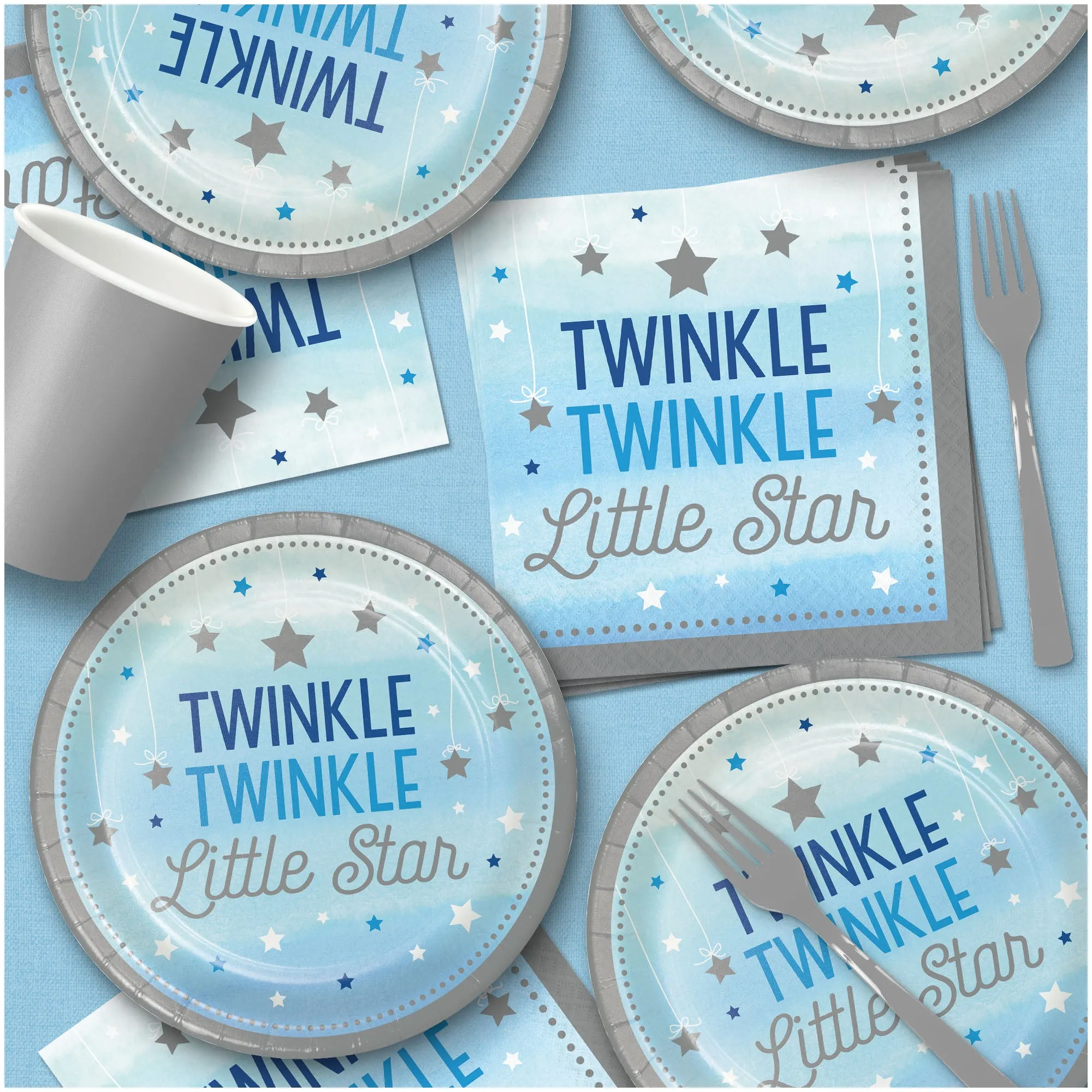 Twinkle, Twinkle Little Star Paper Plates, Lunch Napkins, and Forks (Serves 16)