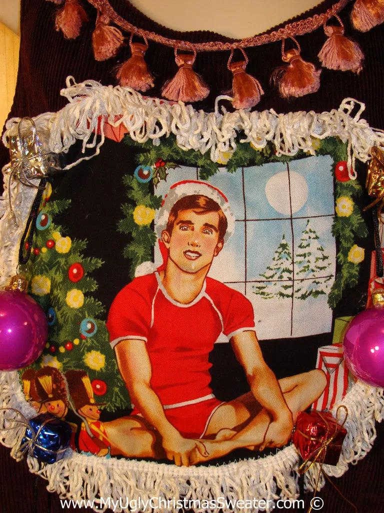 Ugly Christmas Sweater Party Tacky Dress Hottie Guy & Real Ornaments (d91)