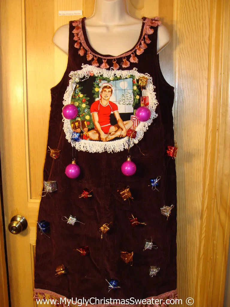 Ugly Christmas Sweater Party Tacky Dress Hottie Guy & Real Ornaments (d91)