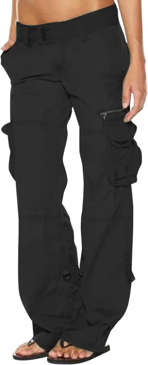 Uillui Womens Relaxed Fit Baggy Cargo Pants Y2K Teen Girls Trendy Low Waist Parachute Pants Wide Leg Trousers Hiking Pants
