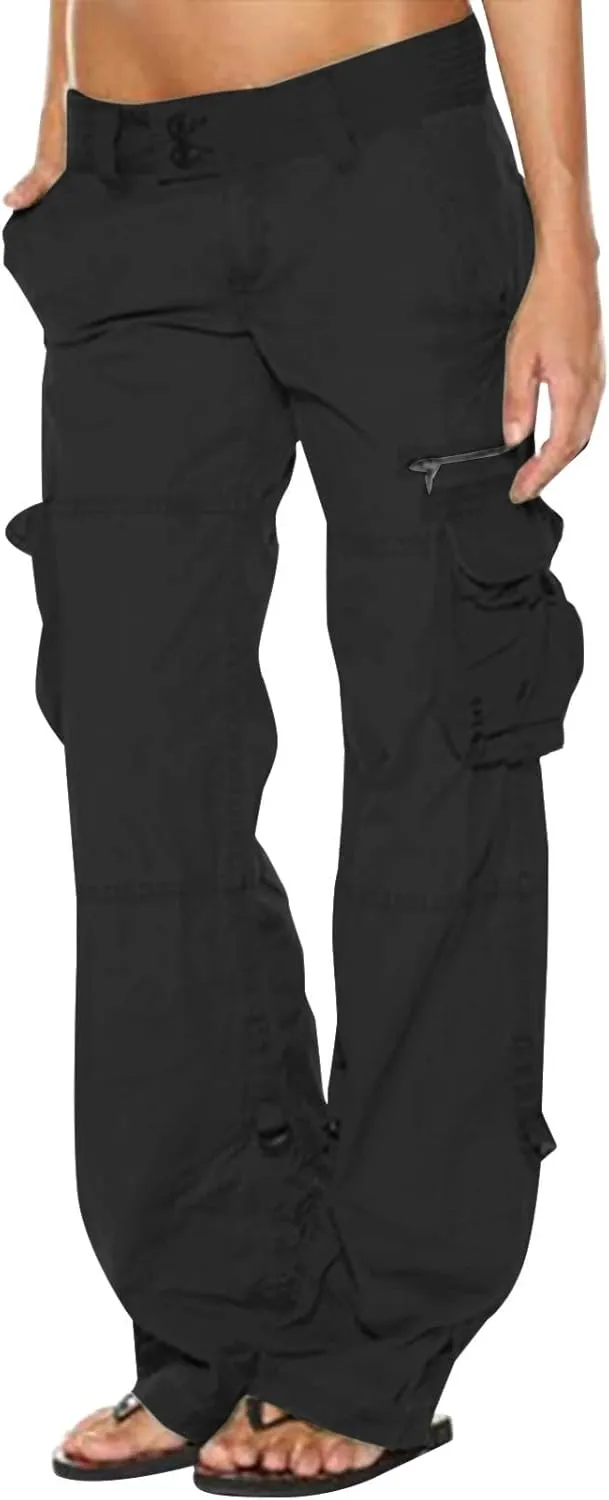 Uillui Womens Relaxed Fit Baggy Cargo Pants Y2K Teen Girls Trendy Low Waist Parachute Pants Wide Leg Trousers Hiking Pants