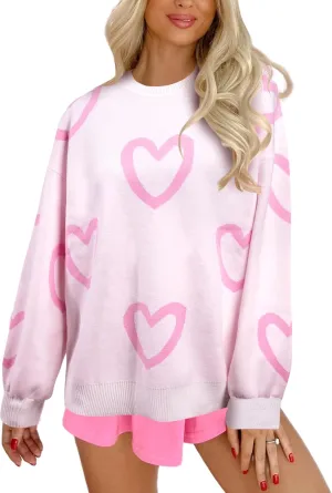 UNIQUEONE Valentines Sweater Women Love Sweatshirt Heart Graphic Knit Sweaters Valentine Day Oversized Crewneck Tops