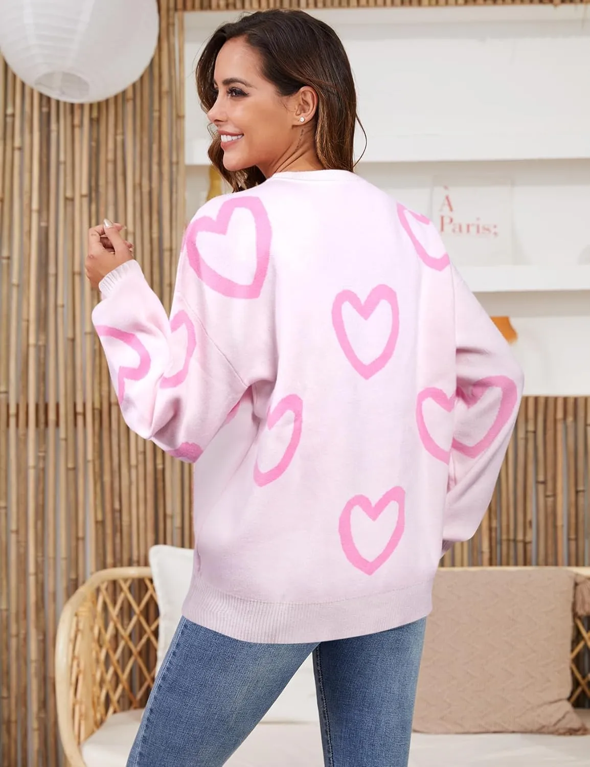 UNIQUEONE Valentines Sweater Women Love Sweatshirt Heart Graphic Knit Sweaters Valentine Day Oversized Crewneck Tops