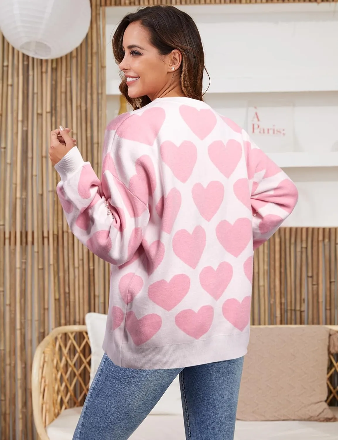 UNIQUEONE Valentines Sweater Women Love Sweatshirt Heart Graphic Knit Sweaters Valentine Day Oversized Crewneck Tops