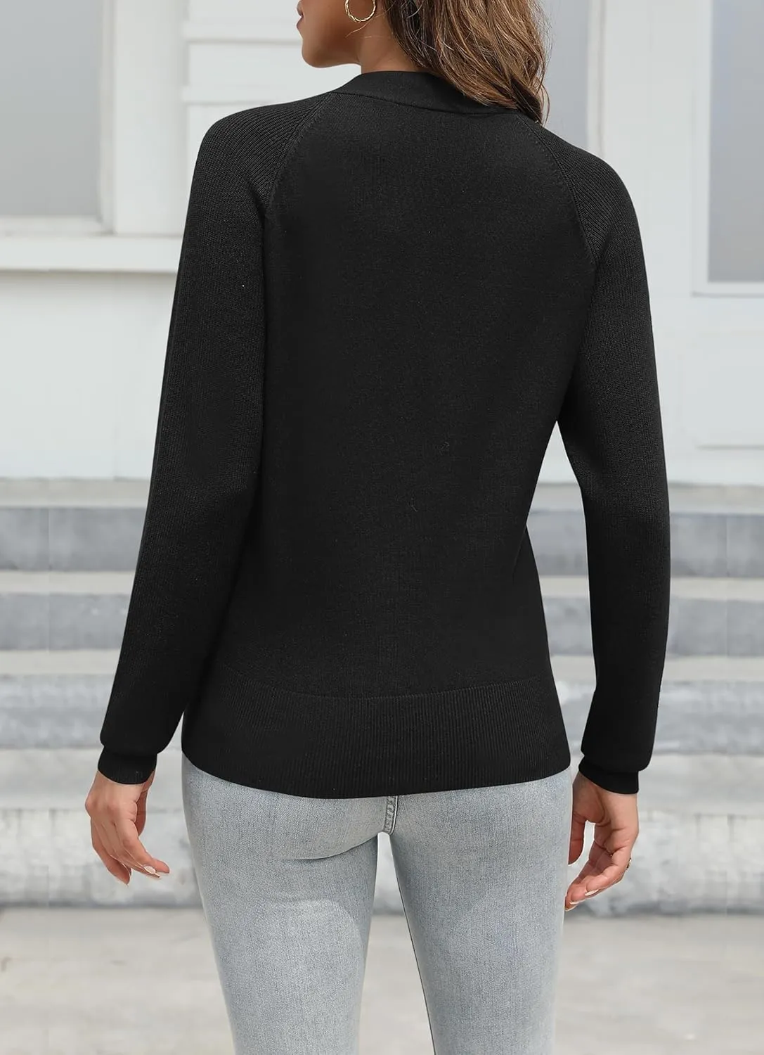 Urban CoCo Women's Long Sleeve Cropped Cardigan Sweater Button Down V Neck Knit Sweaters with Pockets