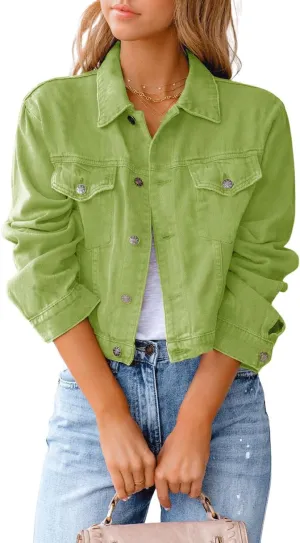 utcoco Denim Jacket for Women 2024 Casual Basic Button Down Long Sleeve Vintage Cropped Jean Jackets