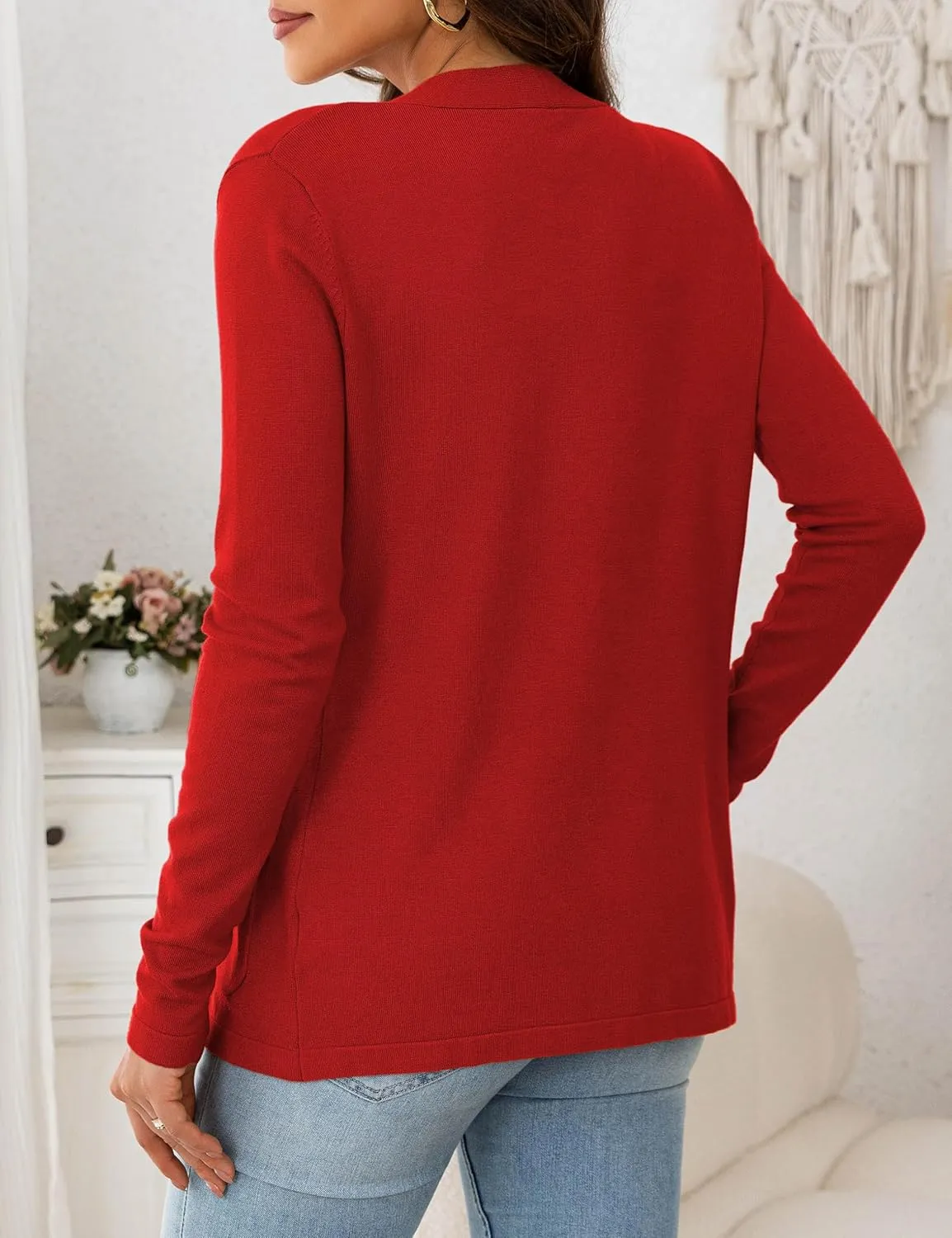 VERABENDI Womens Lightweight Open Front Long Sleeve Cardigan Sweaters for Women with Pockets S-XL