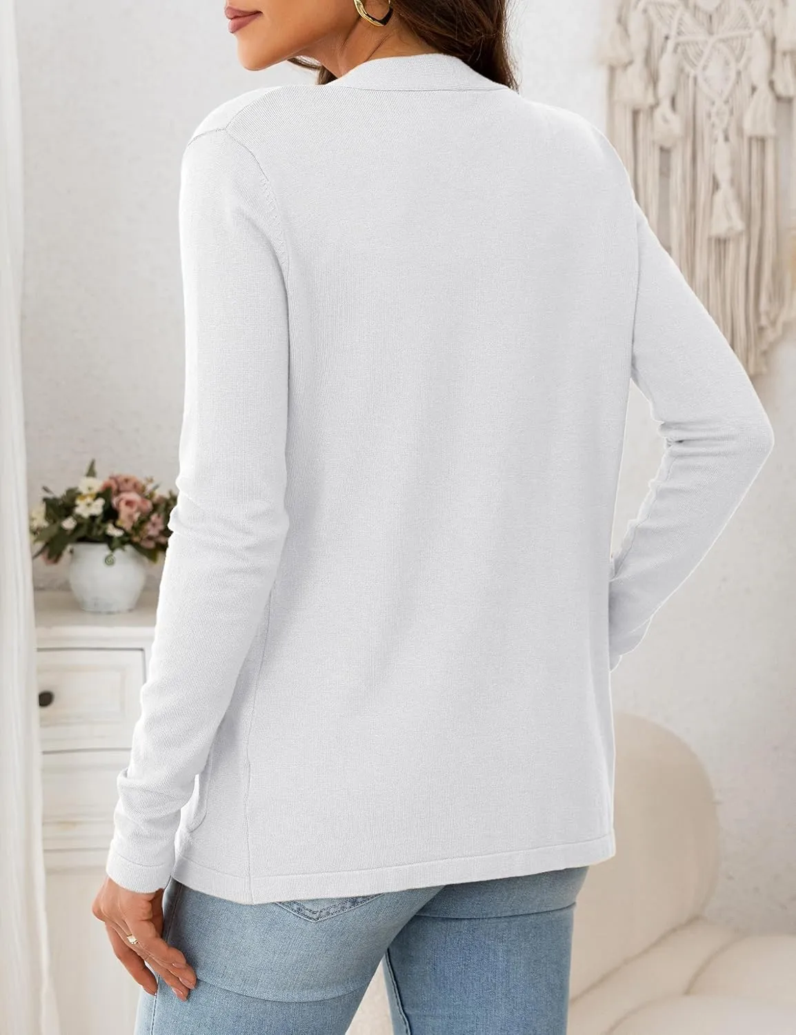 VERABENDI Womens Lightweight Open Front Long Sleeve Cardigan Sweaters for Women with Pockets S-XL