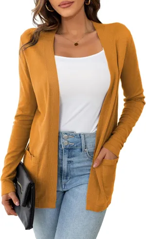 VERABENDI Womens Lightweight Open Front Long Sleeve Cardigan Sweaters for Women with Pockets S-XL
