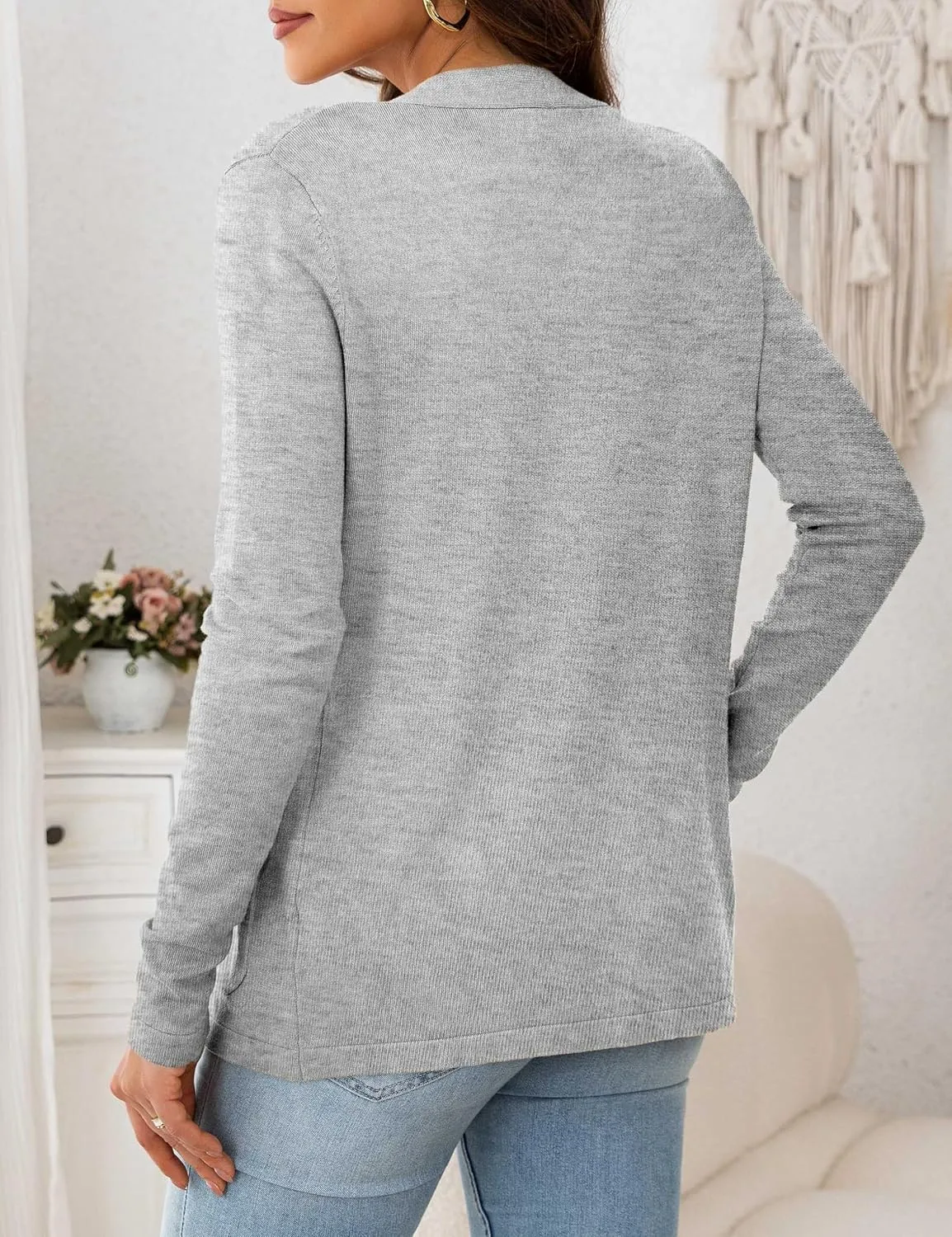 VERABENDI Womens Lightweight Open Front Long Sleeve Cardigan Sweaters for Women with Pockets S-XL