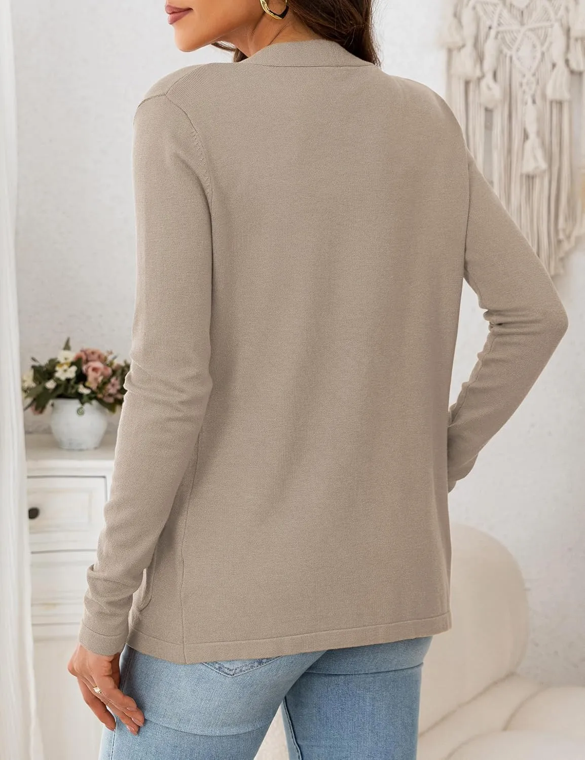 VERABENDI Womens Lightweight Open Front Long Sleeve Cardigan Sweaters for Women with Pockets S-XL