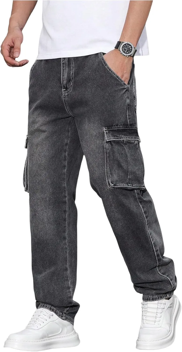 Verdusa Men's Distressed Straight Leg Denim Pants Vintage Jeans with Pockets