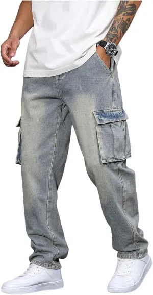 Verdusa Men's Distressed Straight Leg Denim Pants Vintage Jeans with Pockets