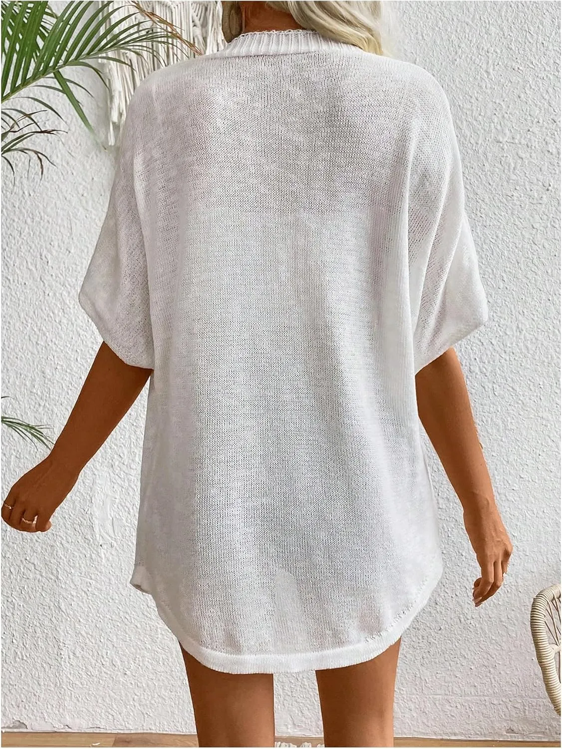 Verdusa Women's Half Sleeve Open Front Loose Knit Cardigan Sweaters