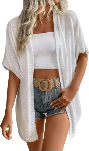 Verdusa Women's Half Sleeve Open Front Loose Knit Cardigan Sweaters