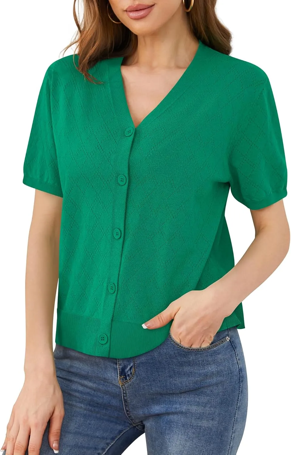 VIISHOW Short Sleeve Lightweight Summer Cardigan for Women, Button Down Open Front V Neck Crochet Knit Cropped Bolero Shrugs