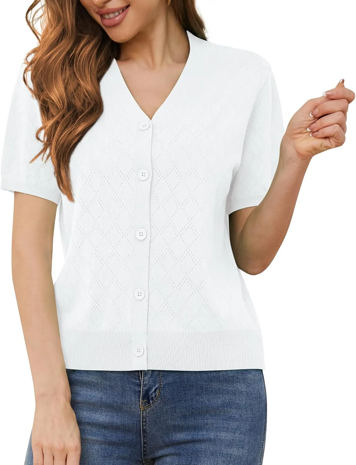 VIISHOW Short Sleeve Lightweight Summer Cardigan for Women, Button Down Open Front V Neck Crochet Knit Cropped Bolero Shrugs