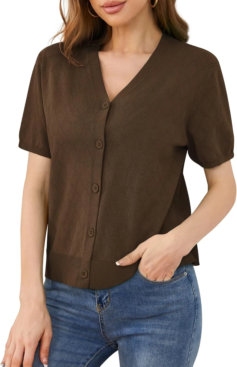 VIISHOW Short Sleeve Lightweight Summer Cardigan for Women, Button Down Open Front V Neck Crochet Knit Cropped Bolero Shrugs