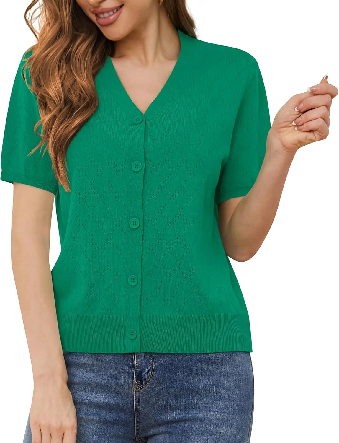 VIISHOW Short Sleeve Lightweight Summer Cardigan for Women, Button Down Open Front V Neck Crochet Knit Cropped Bolero Shrugs