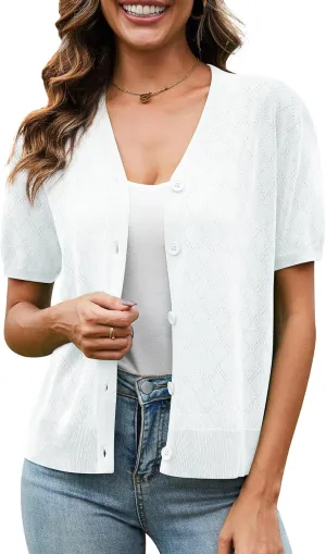 VIISHOW Short Sleeve Lightweight Summer Cardigan for Women, Button Down Open Front V Neck Crochet Knit Cropped Bolero Shrugs