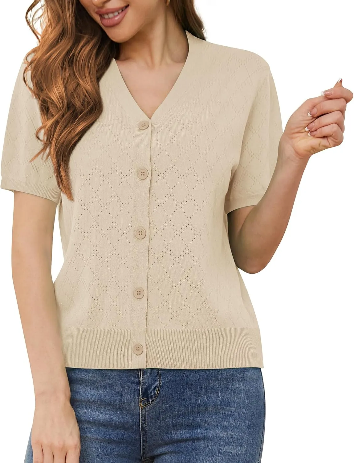 VIISHOW Short Sleeve Lightweight Summer Cardigan for Women, Button Down Open Front V Neck Crochet Knit Cropped Bolero Shrugs